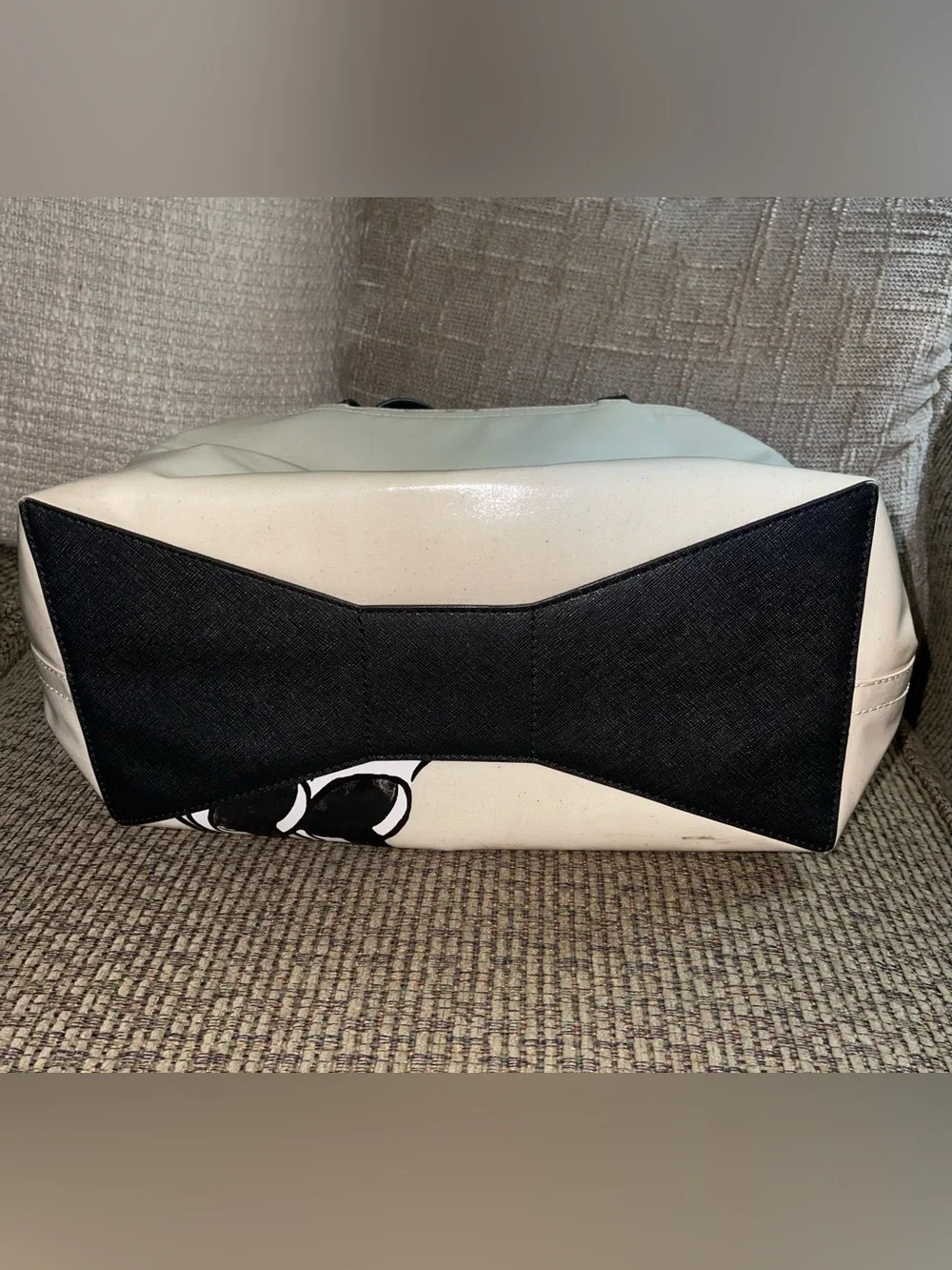 kate spade Cream Minnie Mouse Tote with Black Handles and Red Polka-Dot Skirt